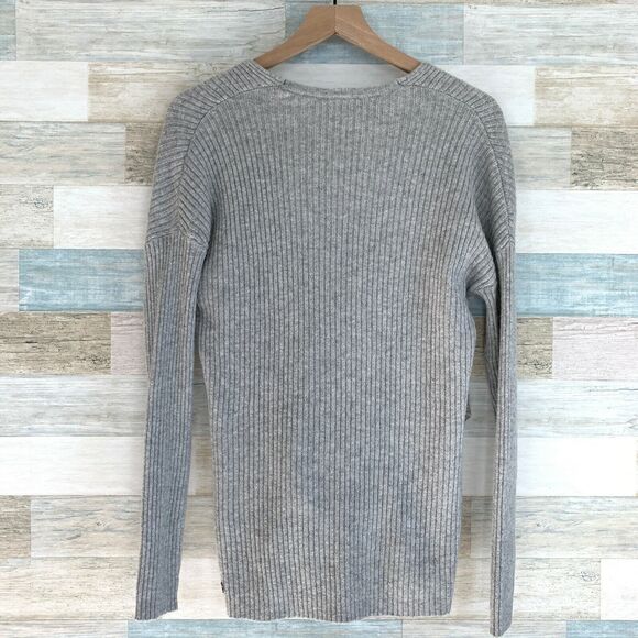 Zella Wrap Sweater Gray Ribbed Surplice V Neck Soft Cotton Blend Womens XXS - Picture 5 of 10